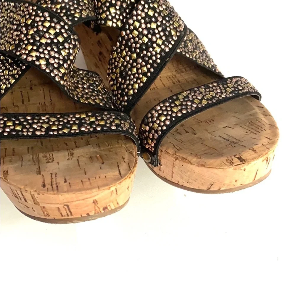 XOXO Cork jeweled wedge Sandals, Size 7.5